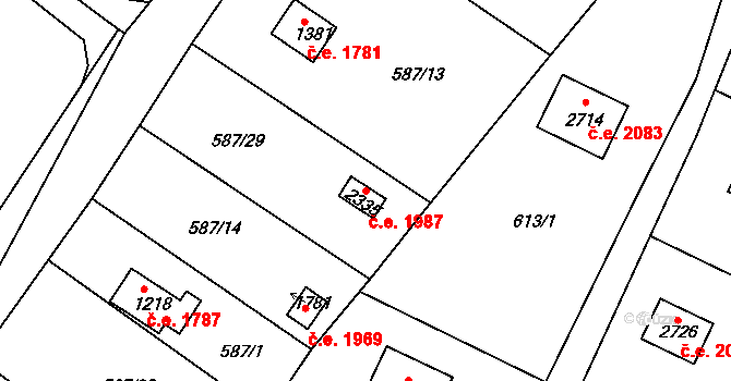 Heřmanův Městec 1987 na parcele st. 2335 v KÚ Heřmanův Městec, Katastrální mapa