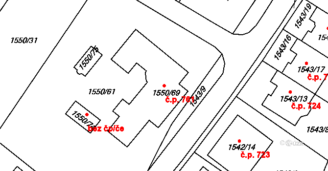 Miřetice u Klášterce nad Ohří 761, Klášterec nad Ohří na parcele st. 1550/69 v KÚ Miřetice u Klášterce nad Ohří, Katastrální mapa