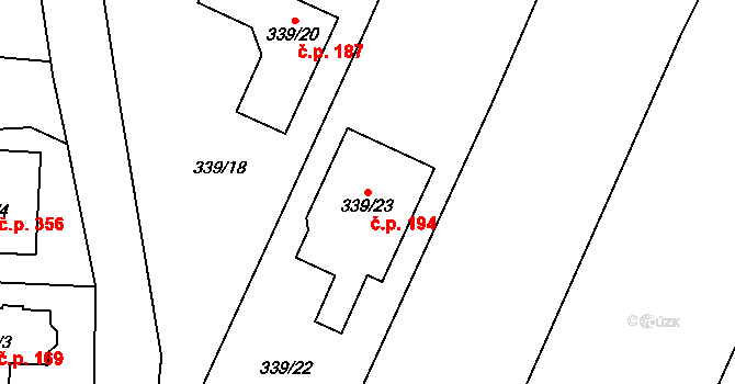 Staré Hodějovice 194 na parcele st. 339/23 v KÚ Staré Hodějovice, Katastrální mapa