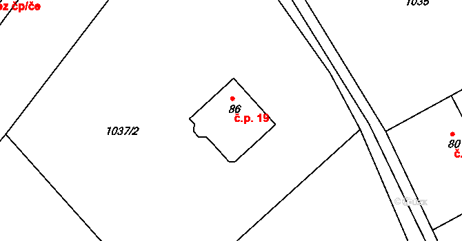 Vystrkov 19, Cetenov na parcele st. 86 v KÚ Cetenov, Katastrální mapa