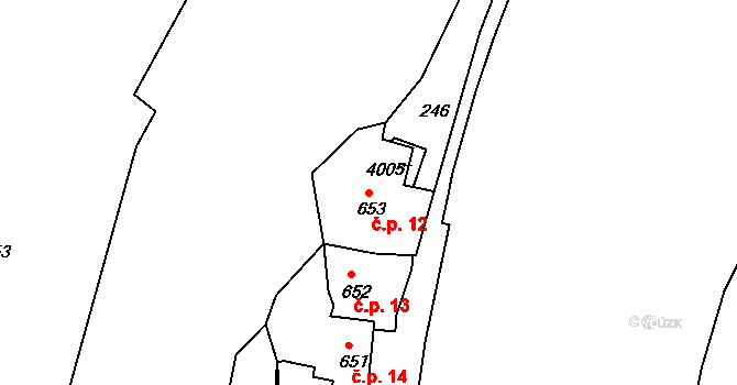 Plešivec 12, Český Krumlov na parcele st. 653 v KÚ Český Krumlov, Katastrální mapa