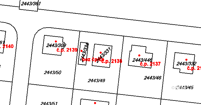 Roztoky 2138 na parcele st. 2443/331 v KÚ Roztoky u Prahy, Katastrální mapa
