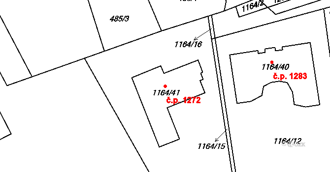 Hostivice 1272 na parcele st. 1164/41 v KÚ Hostivice, Katastrální mapa