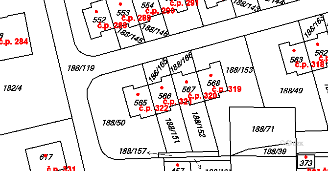 Radomyšl 321 na parcele st. 566 v KÚ Radomyšl, Katastrální mapa