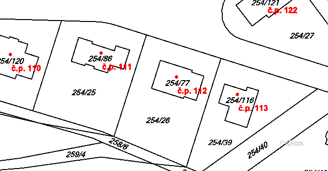Honice 112, Stochov na parcele st. 254/77 v KÚ Honice, Katastrální mapa