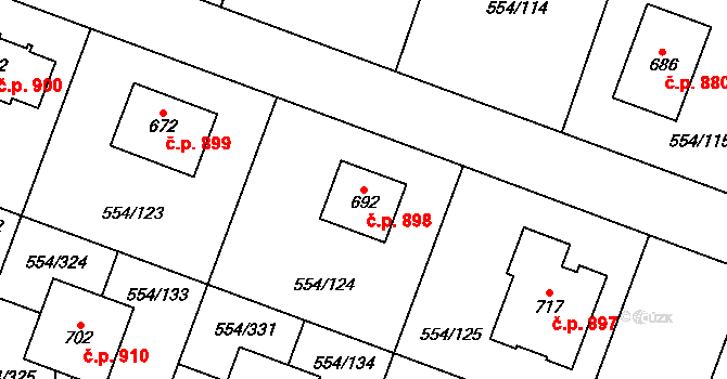 Bašť 898 na parcele st. 692 v KÚ Bašť, Katastrální mapa