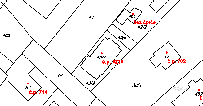 Jablunkov 1210 na parcele st. 42/4 v KÚ Jablunkov, Katastrální mapa