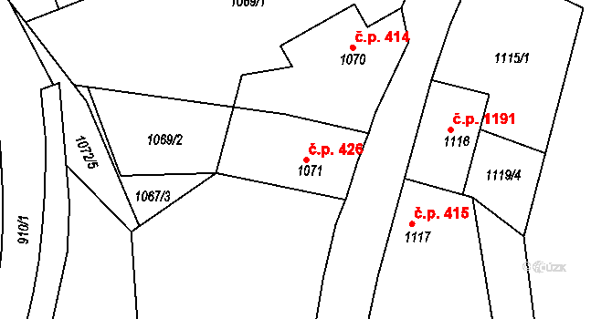 Jemnice 426 na parcele st. 1071 v KÚ Jemnice, Katastrální mapa
