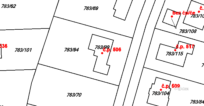 Senec 506, Zruč-Senec na parcele st. 783/99 v KÚ Senec u Plzně, Katastrální mapa