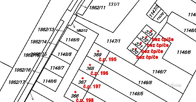 Lomnice 195 na parcele st. 369 v KÚ Lomnice u Rýmařova, Katastrální mapa