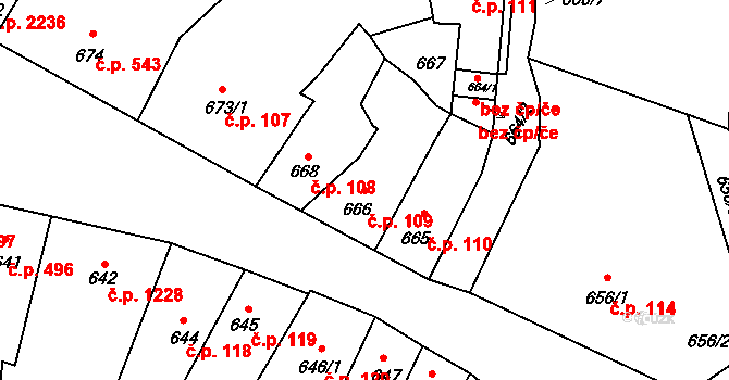 Předměstí 109, Litoměřice na parcele st. 666 v KÚ Litoměřice, Katastrální mapa