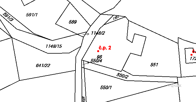 Mokliny 2, Postupice na parcele st. 98 v KÚ Pozov, Katastrální mapa