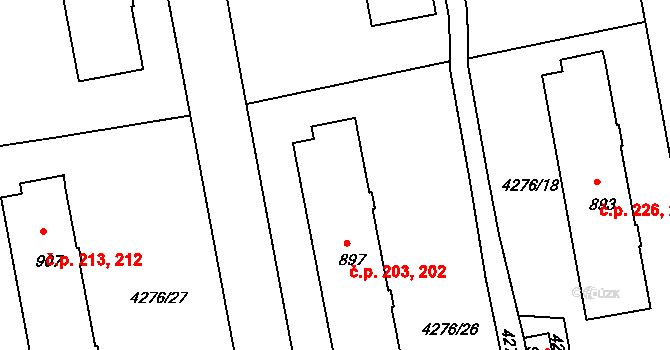 Chrást nad Sázavou 202,203, Týnec nad Sázavou na parcele st. 897 v KÚ Týnec nad Sázavou, Katastrální mapa
