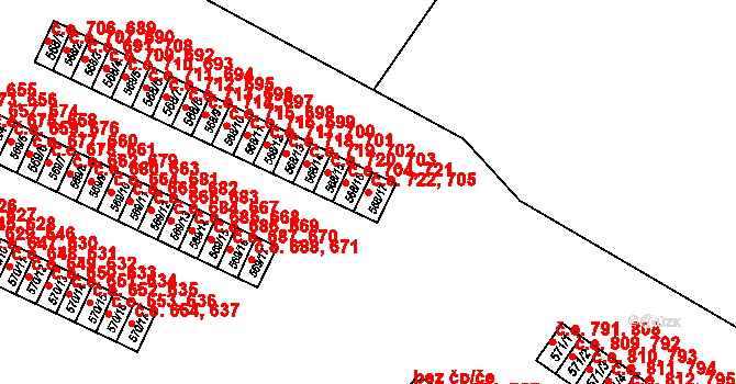 Příluky 705,722, Zlín na parcele st. 568/17 v KÚ Příluky u Zlína, Katastrální mapa