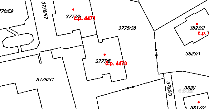 Poruba 4470, Ostrava na parcele st. 3777/6 v KÚ Poruba-sever, Katastrální mapa
