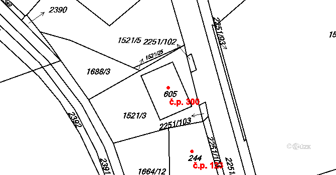 Pozlovice 300 na parcele st. 605 v KÚ Pozlovice, Katastrální mapa