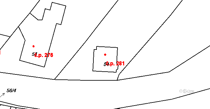 Chřibská 281 na parcele st. 54 v KÚ Chřibská, Katastrální mapa