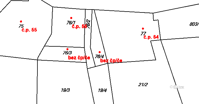 Byzhradec 44255853 na parcele st. 76/4 v KÚ Byzhradec, Katastrální mapa
