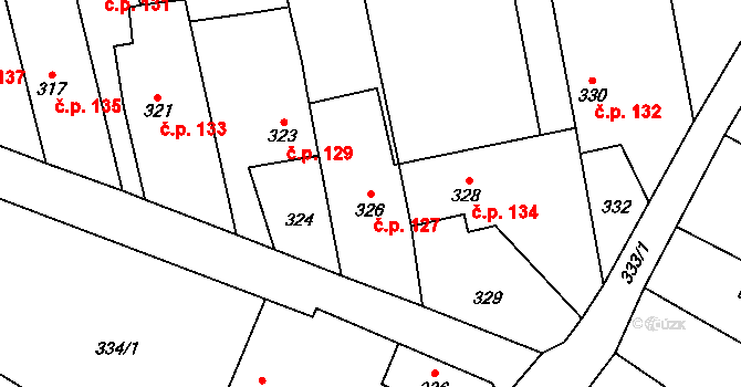 Chlebičov 127 na parcele st. 326 v KÚ Chlebičov, Katastrální mapa