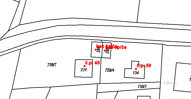 Sedlice 49978853 na parcele st. 284 v KÚ Sedlice u Želivi, Katastrální mapa