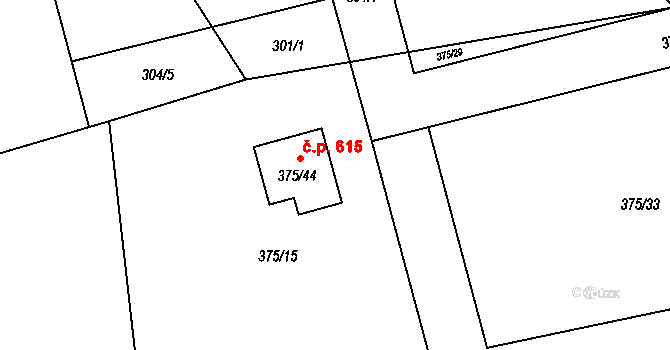 Krhová 615 na parcele st. 375/44 v KÚ Krhová, Katastrální mapa