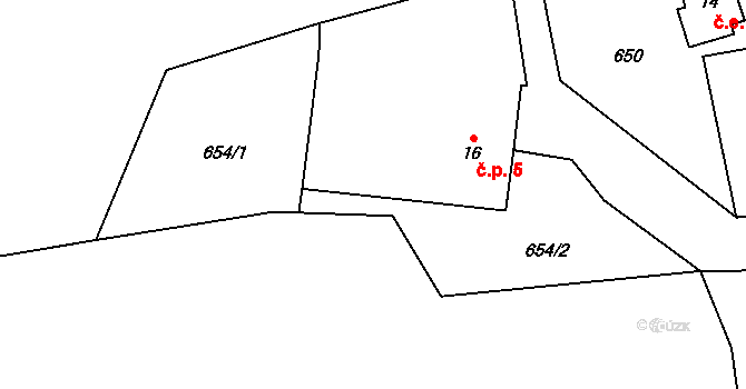 Ruda 5, Krouna na parcele st. 16 v KÚ Čachnov, Katastrální mapa