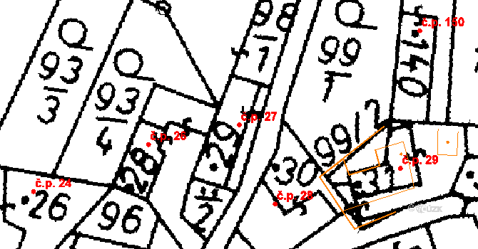 Bernartice 27 na parcele st. 29 v KÚ Bernartice u Milevska, Katastrální mapa