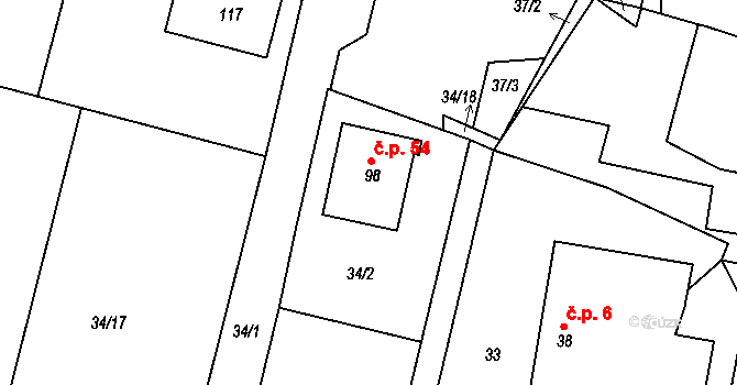 Srlín 54, Bernartice na parcele st. 98 v KÚ Srlín, Katastrální mapa