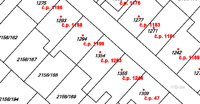 Choceň 1283 na parcele st. 1354 v KÚ Choceň, Katastrální mapa