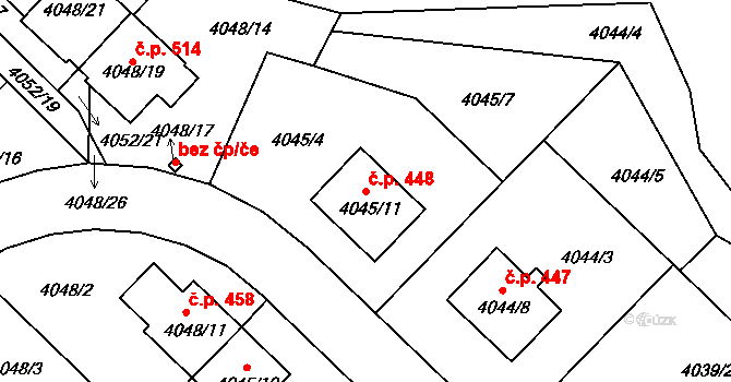 Choceňské Předměstí 448, Vysoké Mýto na parcele st. 4045/11 v KÚ Vysoké Mýto, Katastrální mapa