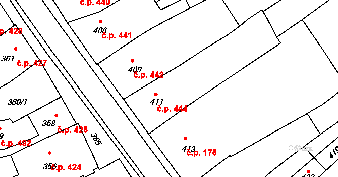 Třešť 444 na parcele st. 411 v KÚ Třešť, Katastrální mapa