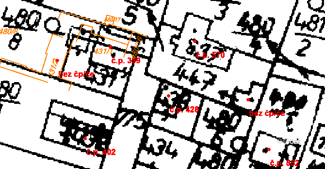 Zlonice 428 na parcele st. 433 v KÚ Zlonice, Katastrální mapa