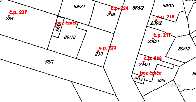 Mikovice 223, Kralupy nad Vltavou na parcele st. 233 v KÚ Mikovice u Kralup nad Vltavou, Katastrální mapa