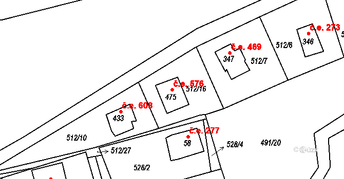 Pňovany 576 na parcele st. 475 v KÚ Dolany u Stříbra, Katastrální mapa