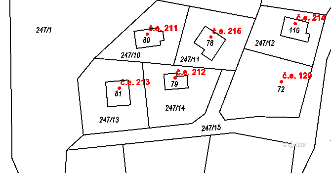 Lipka 212, Horní Bradlo na parcele st. 79 v KÚ Lipka, Katastrální mapa