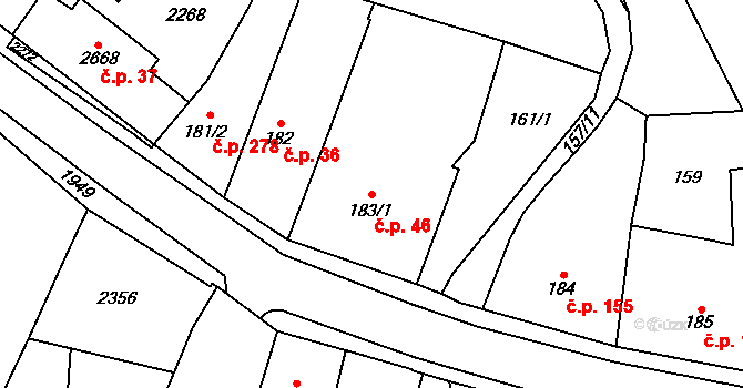 Přelouč 46 na parcele st. 183/1 v KÚ Přelouč, Katastrální mapa