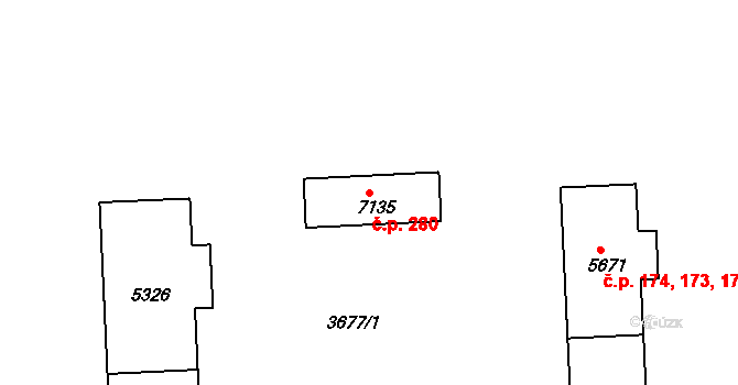 Polabiny 280, Pardubice na parcele st. 7135 v KÚ Pardubice, Katastrální mapa