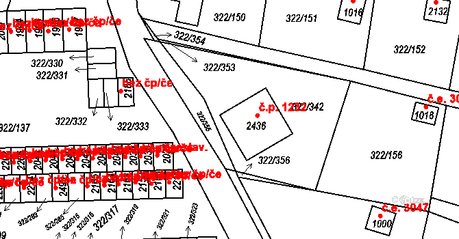 Trhové Sviny 1232 na parcele st. 2436 v KÚ Trhové Sviny, Katastrální mapa