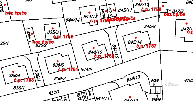 Liberec XXX-Vratislavice nad Nisou 1760, Liberec na parcele st. 844/16 v KÚ Vratislavice nad Nisou, Katastrální mapa