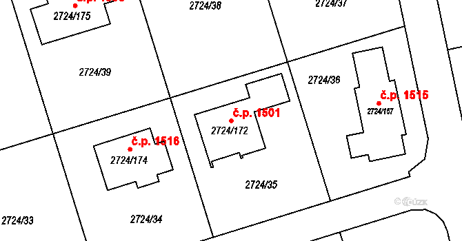 Kylešovice 1501, Opava na parcele st. 2724/172 v KÚ Kylešovice, Katastrální mapa