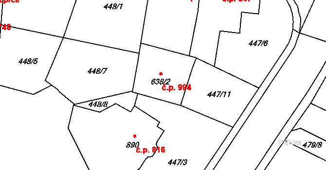 Humpolec 994 na parcele st. 638/2 v KÚ Humpolec, Katastrální mapa