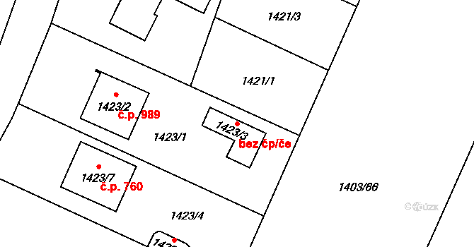 Vratimov 89599853 na parcele st. 1423/3 v KÚ Vratimov, Katastrální mapa