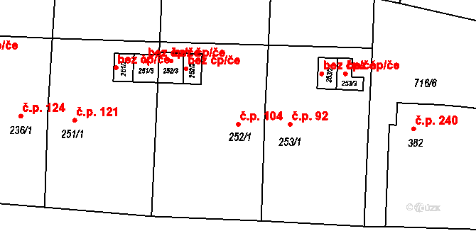 Lubenec 104 na parcele st. 252/1 v KÚ Lubenec, Katastrální mapa