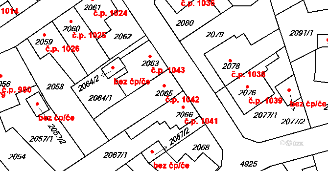 Louny 1042 na parcele st. 2065 v KÚ Louny, Katastrální mapa