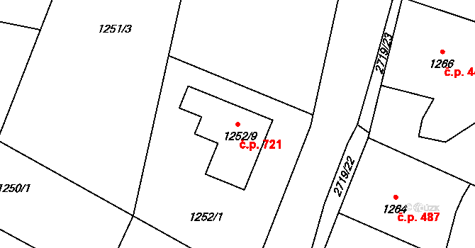 Velké Losiny 721 na parcele st. 1252/9 v KÚ Velké Losiny, Katastrální mapa