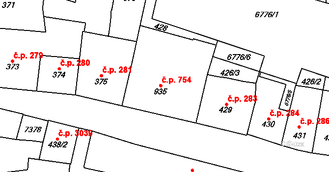 Žatec 754 na parcele st. 935 v KÚ Žatec, Katastrální mapa