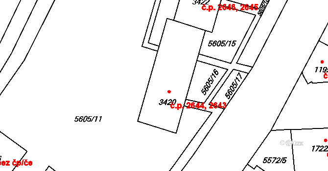 Žatec 2643,2644 na parcele st. 3420 v KÚ Žatec, Katastrální mapa