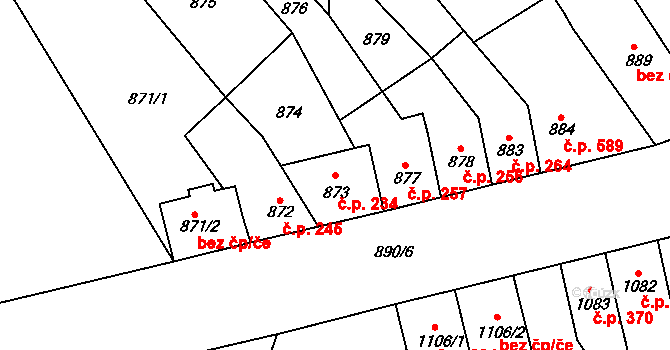 Trmice 234 na parcele st. 873 v KÚ Trmice, Katastrální mapa