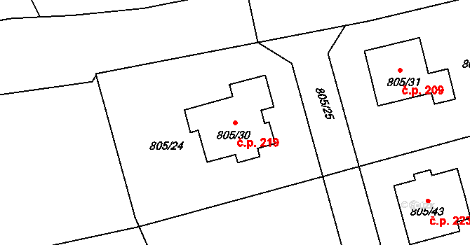 Meclov 219 na parcele st. 805/30 v KÚ Meclov, Katastrální mapa
