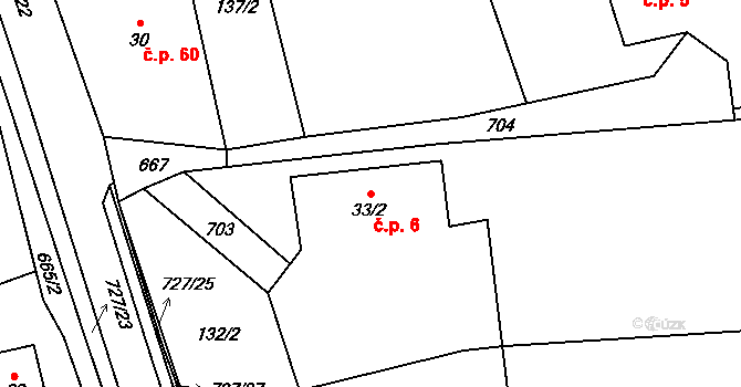 Roveň 6, Rychnov nad Kněžnou na parcele st. 33/2 v KÚ Roveň u Rychnova nad Kněžnou, Katastrální mapa